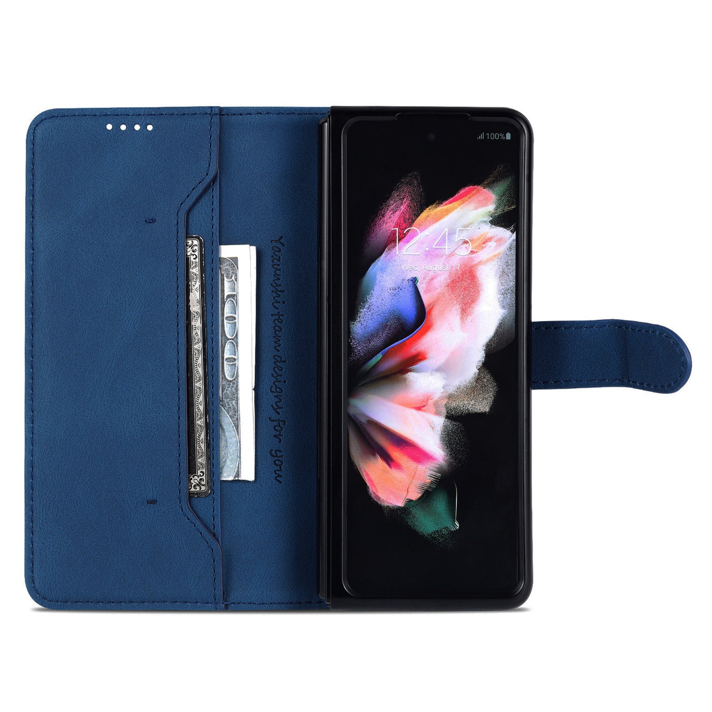AZNS For Samsung Galaxy Z Fold6 5G Case Leather Phone Cover with Wallet Stand - Blue