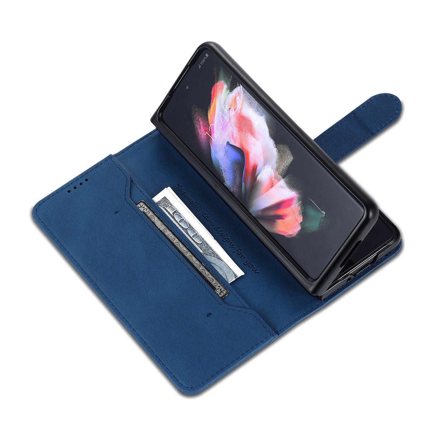 AZNS For Samsung Galaxy Z Fold6 5G Case Leather Phone Cover with Wallet Stand - Blue