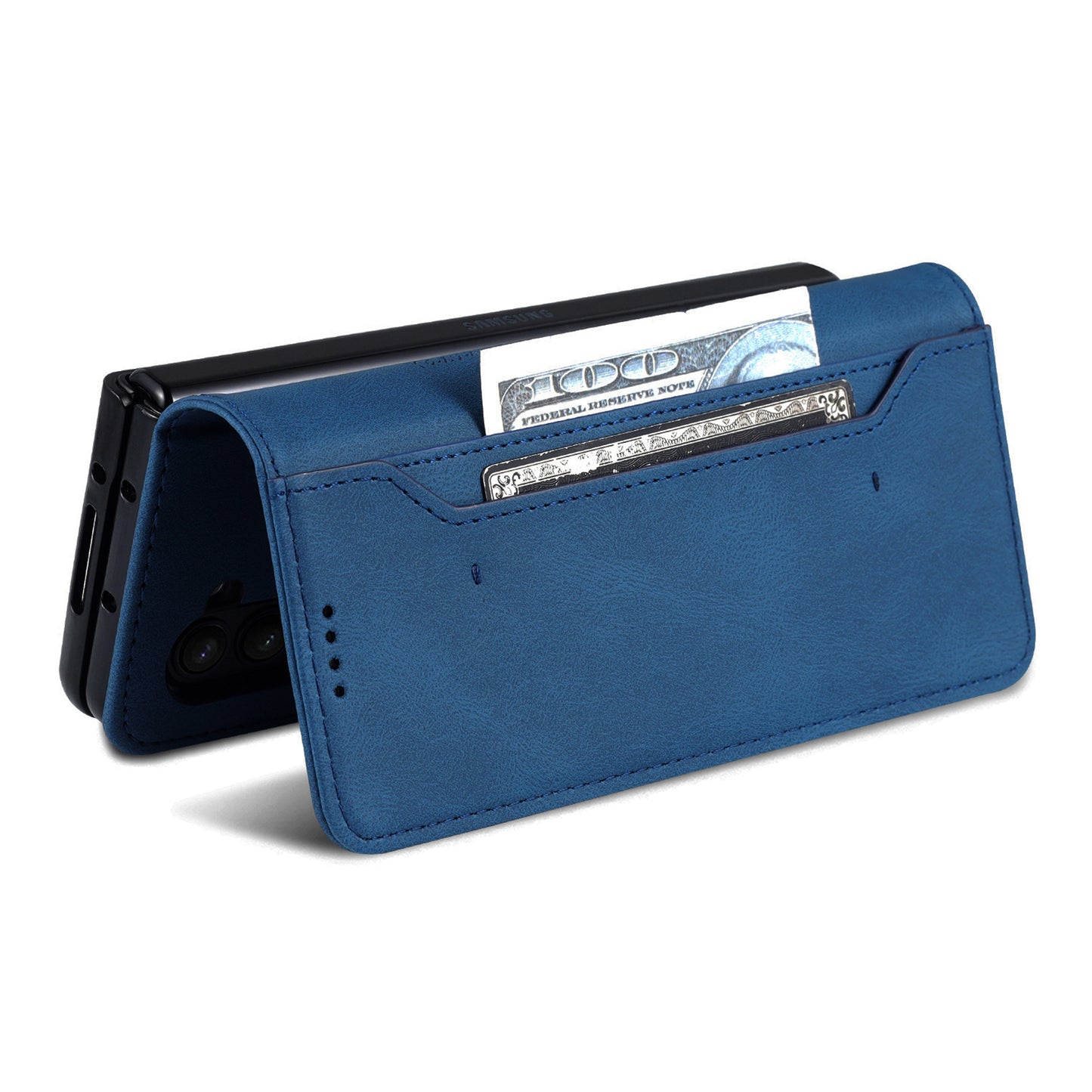 AZNS For Samsung Galaxy Z Fold6 5G Case Leather Phone Cover with Wallet Stand - Blue