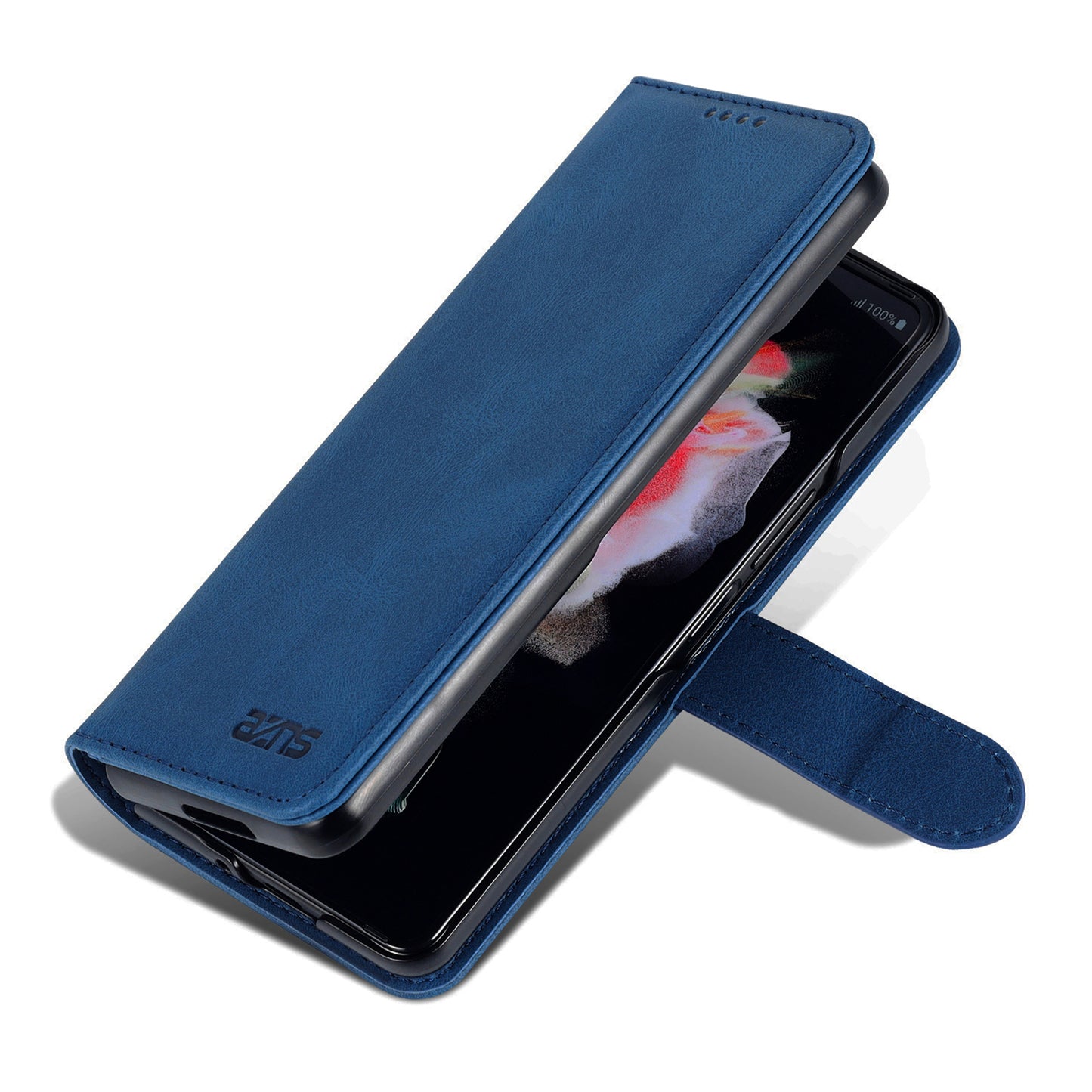 AZNS For Samsung Galaxy Z Fold6 5G Case Leather Phone Cover with Wallet Stand - Blue