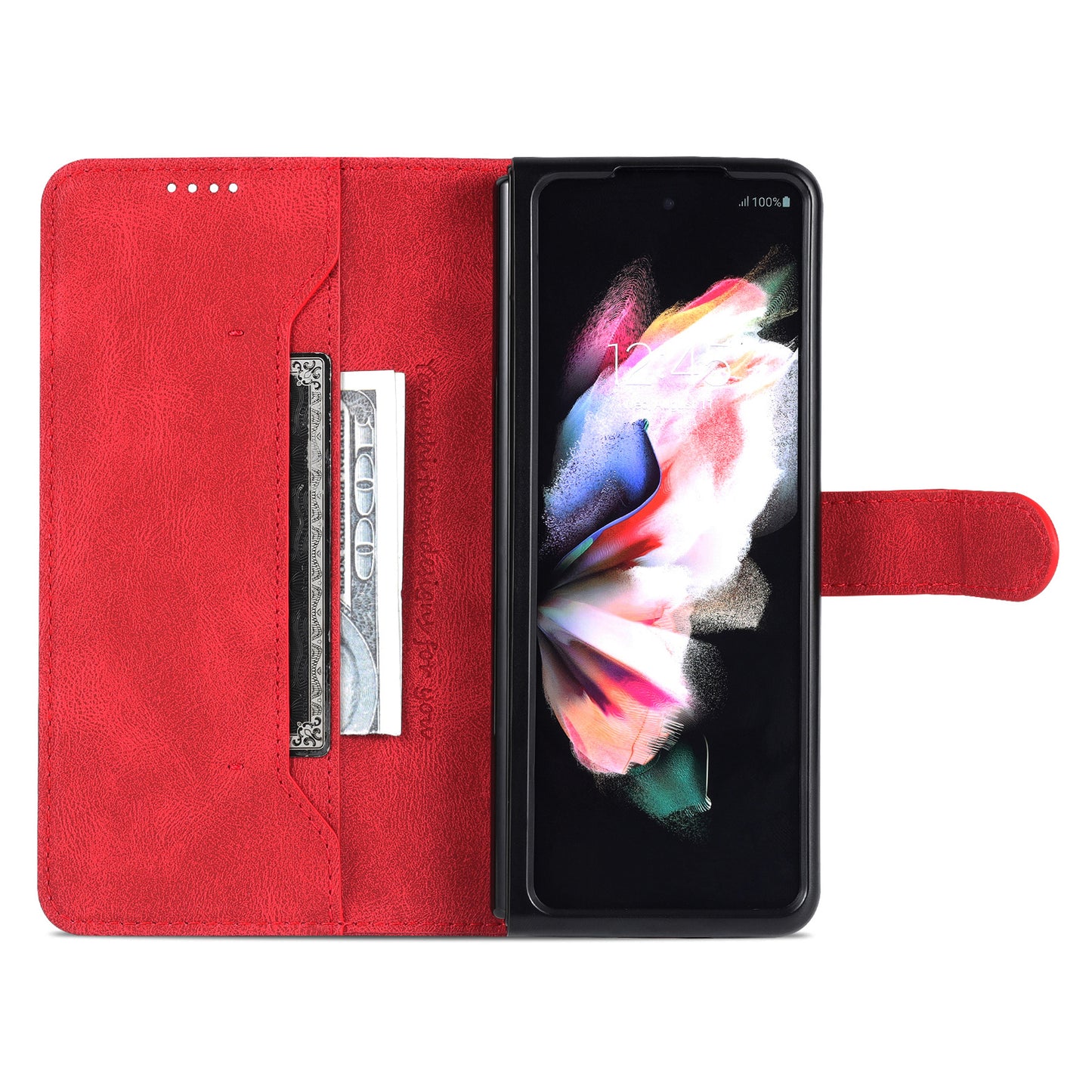 AZNS For Samsung Galaxy Z Fold6 5G Case Leather Phone Cover with Wallet Stand - Red