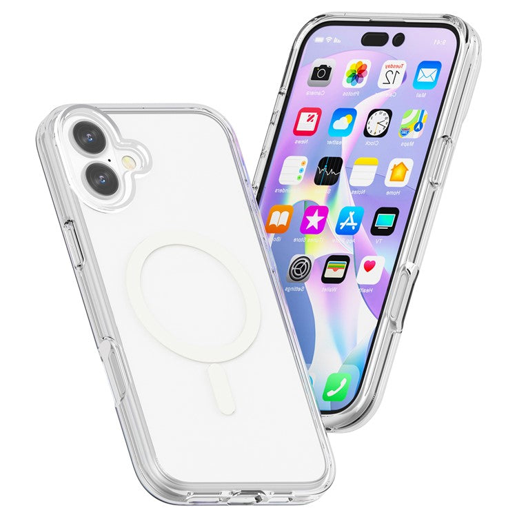For iPhone 16 Magnetic Phone Case PC+TPU Scratch-Proof Cover Compatible with MagSafe - Transparent