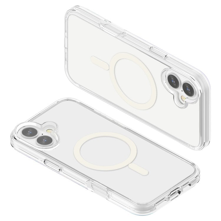 For iPhone 16 Magnetic Phone Case PC+TPU Scratch-Proof Cover Compatible with MagSafe - Transparent