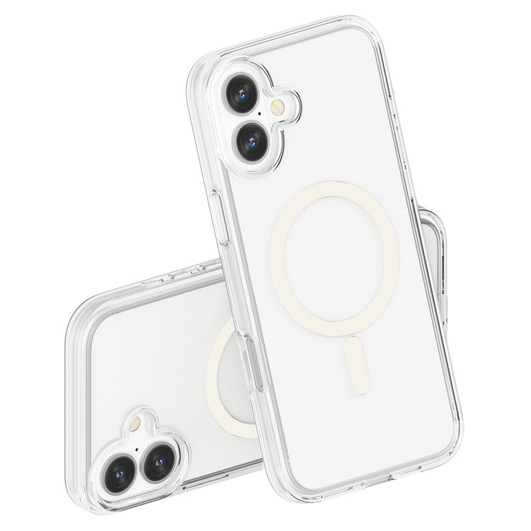 For iPhone 16 Magnetic Phone Case PC+TPU Scratch-Proof Cover Compatible with MagSafe - Transparent