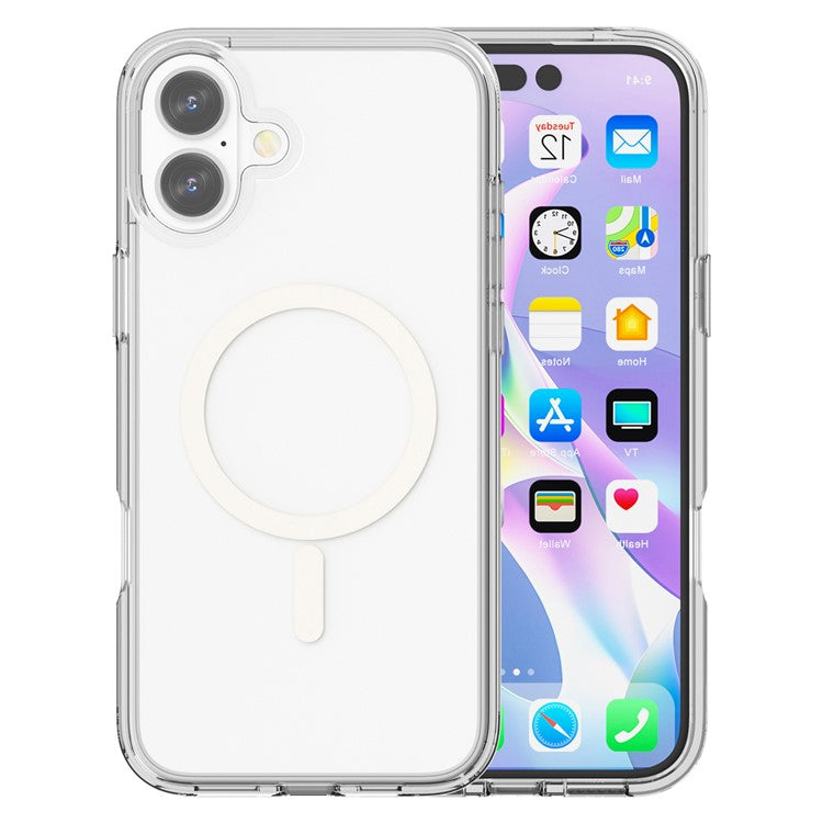 For iPhone 16 Magnetic Phone Case PC+TPU Scratch-Proof Cover Compatible with MagSafe - Transparent