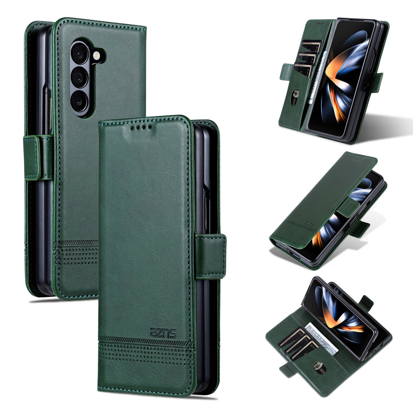 AZNS For Samsung Galaxy Z Fold6 5G Case Wallet PU Leather+PC Phone Cover - Green