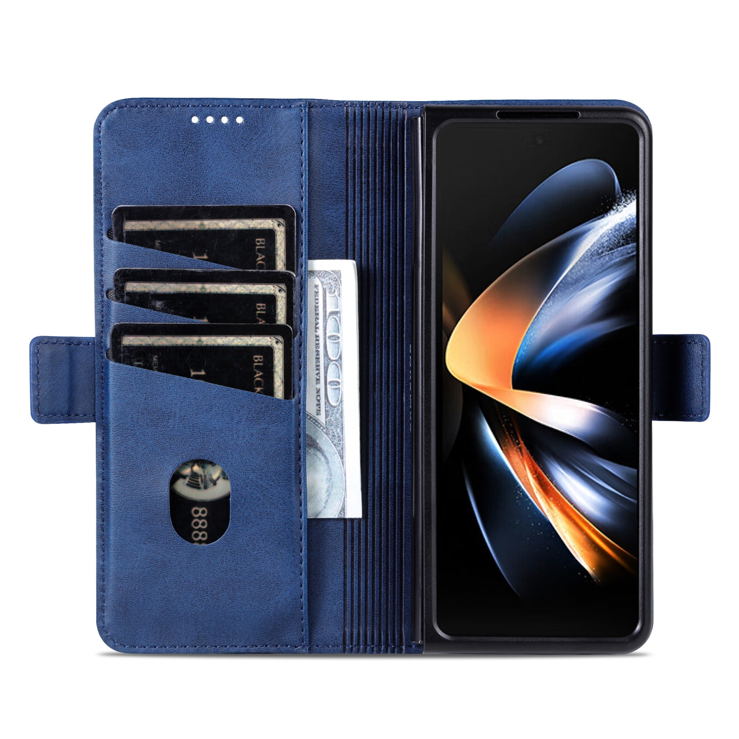 AZNS For Samsung Galaxy Z Fold6 5G Case Wallet PU Leather+PC Phone Cover - Blue