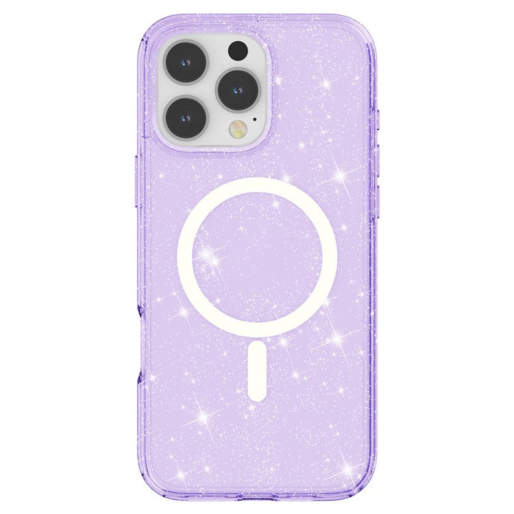 For iPhone 16 Pro Magnetic Case Compatible with MagSafe PC+TPU Glitter Phone Cover - Purple