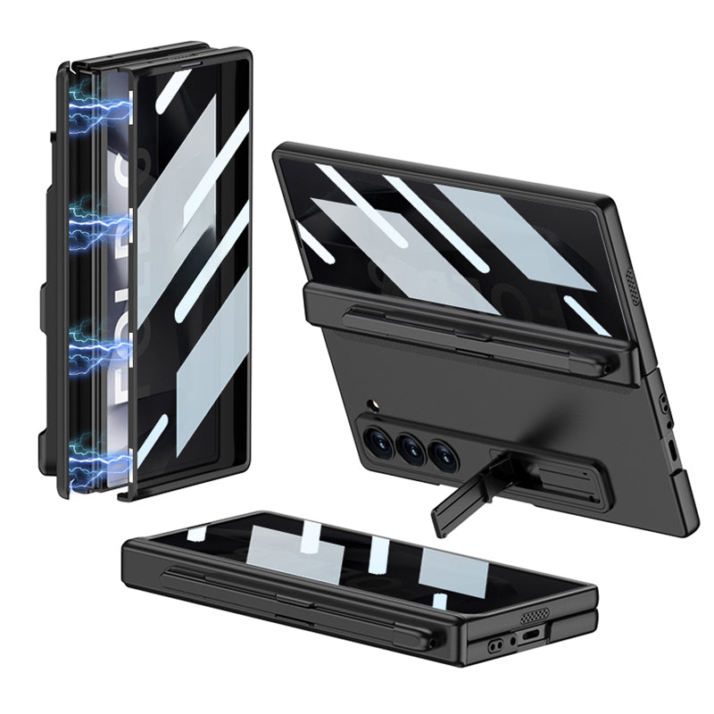 GKK For Samsung Galaxy Z Fold6 5G Case Hard PC Phone Cover with Privacy Tempered Glass Film Magnetic Hinge - Black