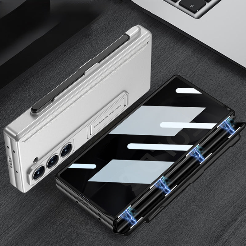 GKK For Samsung Galaxy Z Fold6 5G Case Hard PC Phone Cover with Privacy Tempered Glass Film Magnetic Hinge - Dark Green
