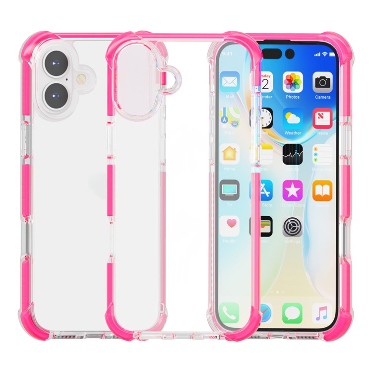 Clear Mobile Phone Case for iPhone 16 TPU+TPE+PC Phone Cover - Transparent Pink
