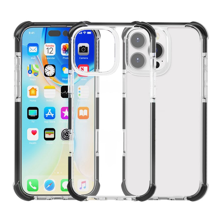For iPhone 16 Pro TPU+TPE+PC Phone Cover Clear Mobile Phone Case - Transparent Black