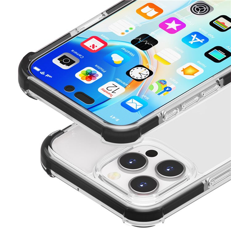 For iPhone 16 Pro TPU+TPE+PC Phone Cover Clear Mobile Phone Case - Transparent Black