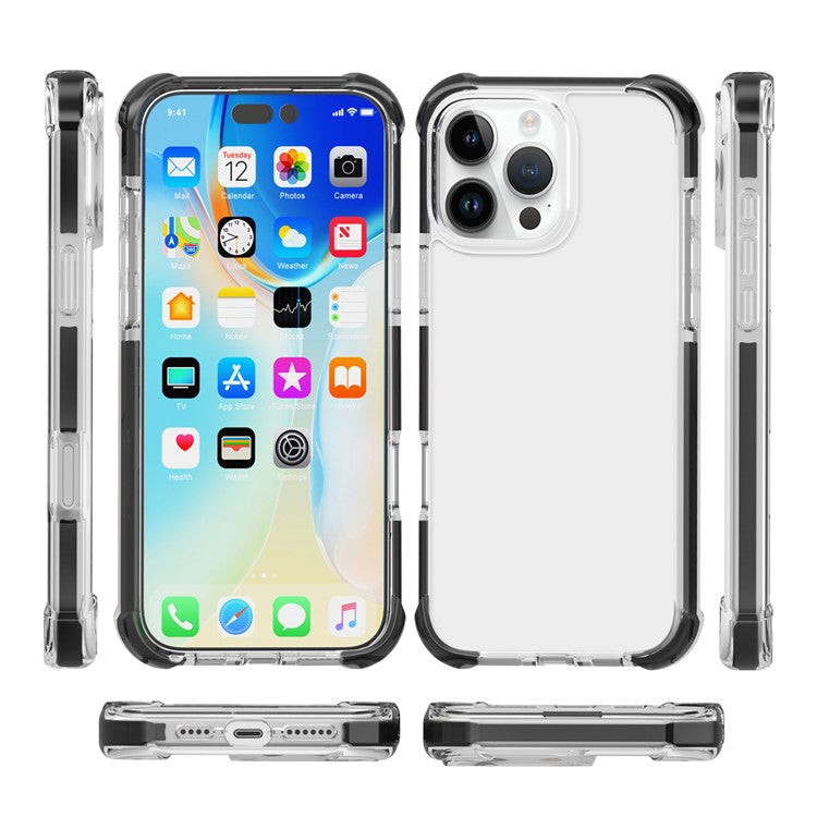 For iPhone 16 Pro TPU+TPE+PC Phone Cover Clear Mobile Phone Case - Transparent Black