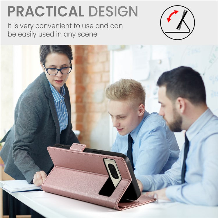 DF-010 For Google Pixel 8 Case Side Clasps PU Leather Full Protection Phone Cover - Rose Gold