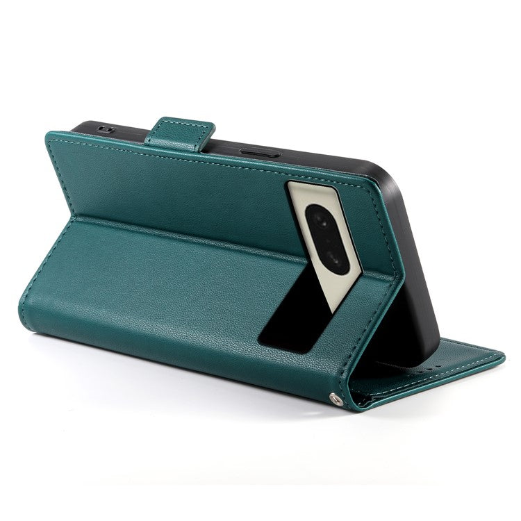 DF-010 For Google Pixel 8 Case Side Clasps PU Leather Full Protection Phone Cover - Blackish Green