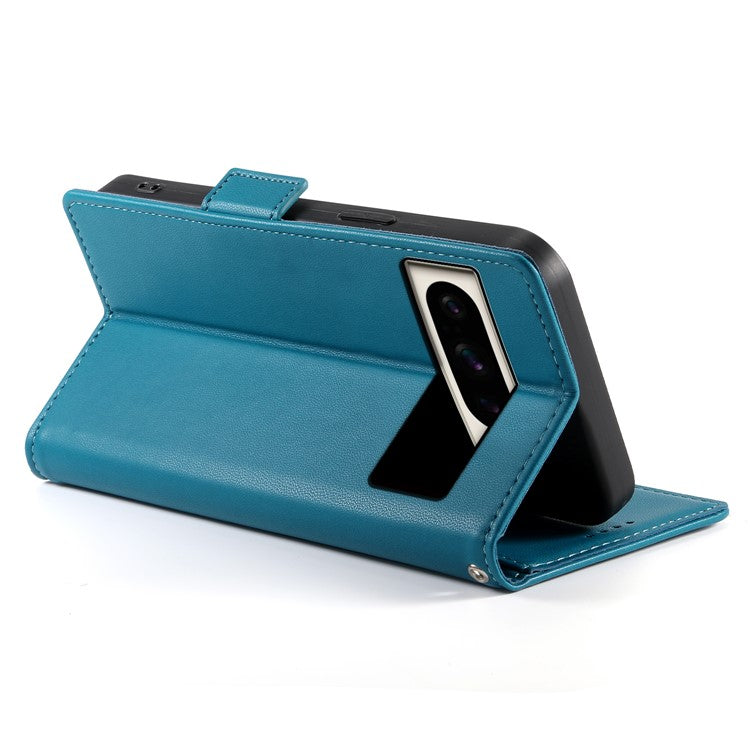 DF-010 For Google Pixel 8 Pro Mobile Phone Case Side Magnetic Clasps Leather Stand Phone Cover - Blue
