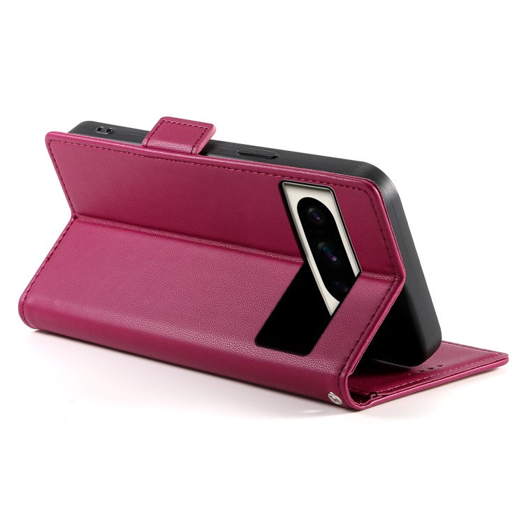 DF-010 For Google Pixel 8 Pro Mobile Phone Case Side Magnetic Clasps Leather Stand Phone Cover - Wine Red