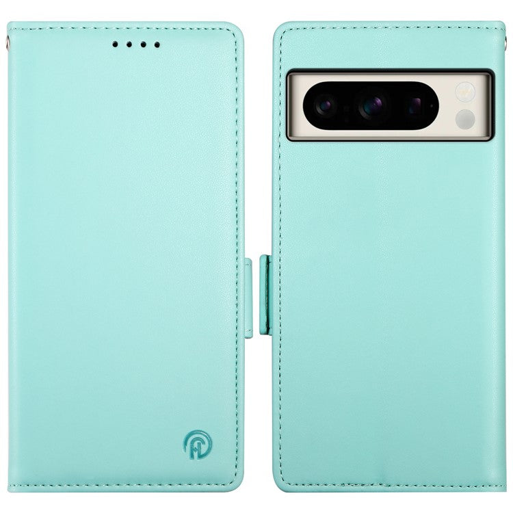 DF-010 For Google Pixel 8 Pro Mobile Phone Case Side Magnetic Clasps Leather Stand Phone Cover - Mint Green