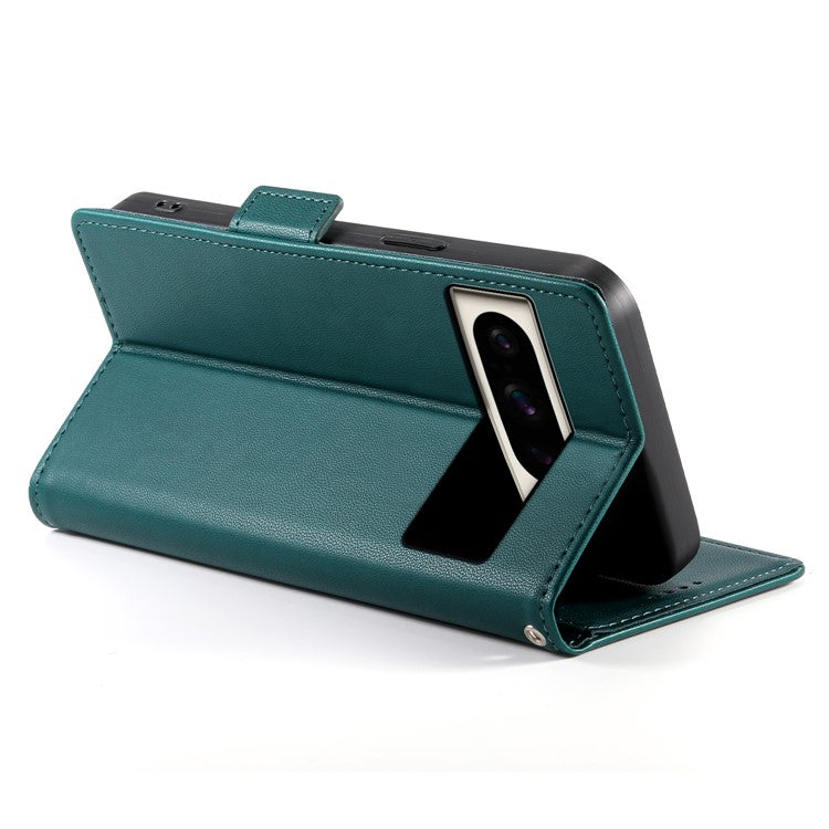 DF-010 For Google Pixel 8 Pro Mobile Phone Case Side Magnetic Clasps Leather Stand Phone Cover - Blackish Green