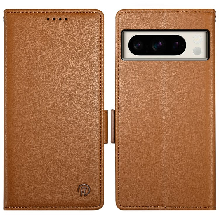 DF-010 For Google Pixel 8 Pro Mobile Phone Case Side Magnetic Clasps Leather Stand Phone Cover - Brown