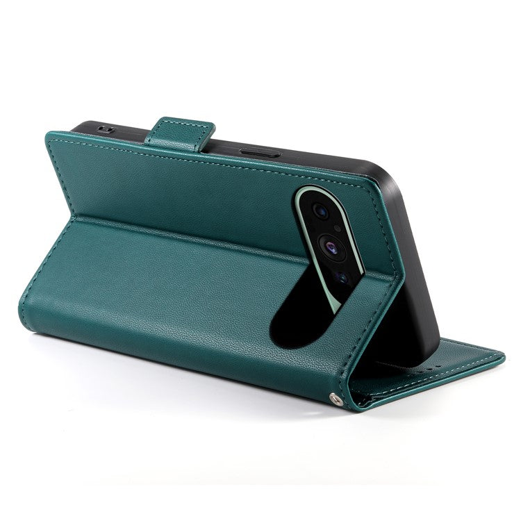 DF-010 For Google Pixel 9 / 9 Pro Case Side Magnetic Clasps Leather Stand Phone Cover - Blackish Green