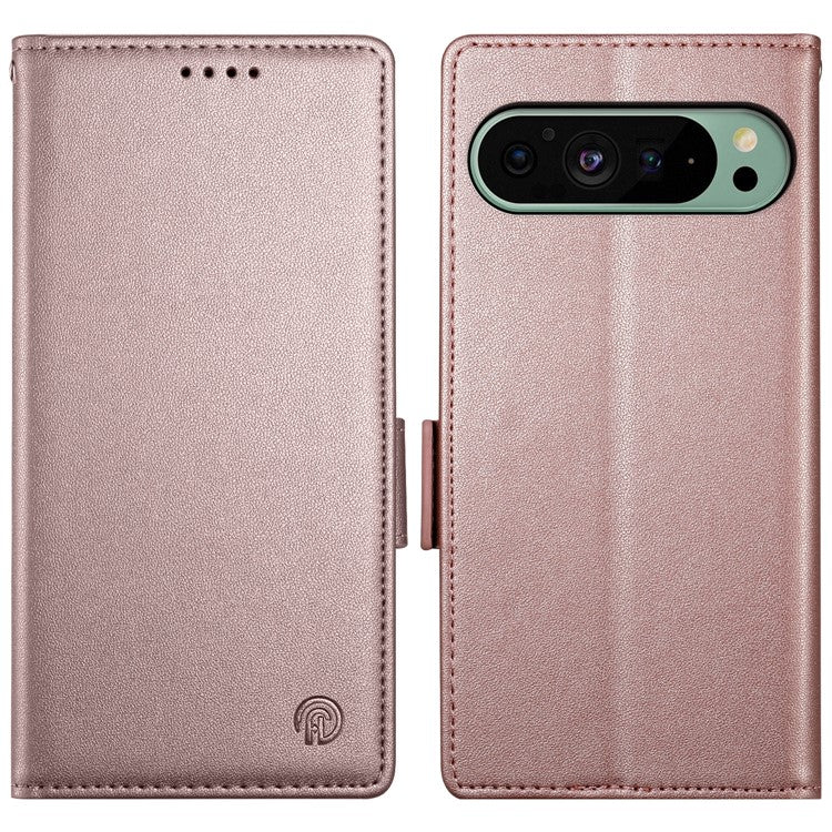 DF-010 For Google Pixel 9 / 9 Pro Case Side Magnetic Clasps Leather Stand Phone Cover - Rose Gold