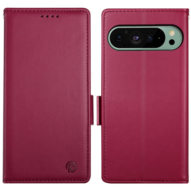 DF-010 For Google Pixel 9 / 9 Pro Case Side Magnetic Clasps Leather Stand Phone Cover - Wine Red