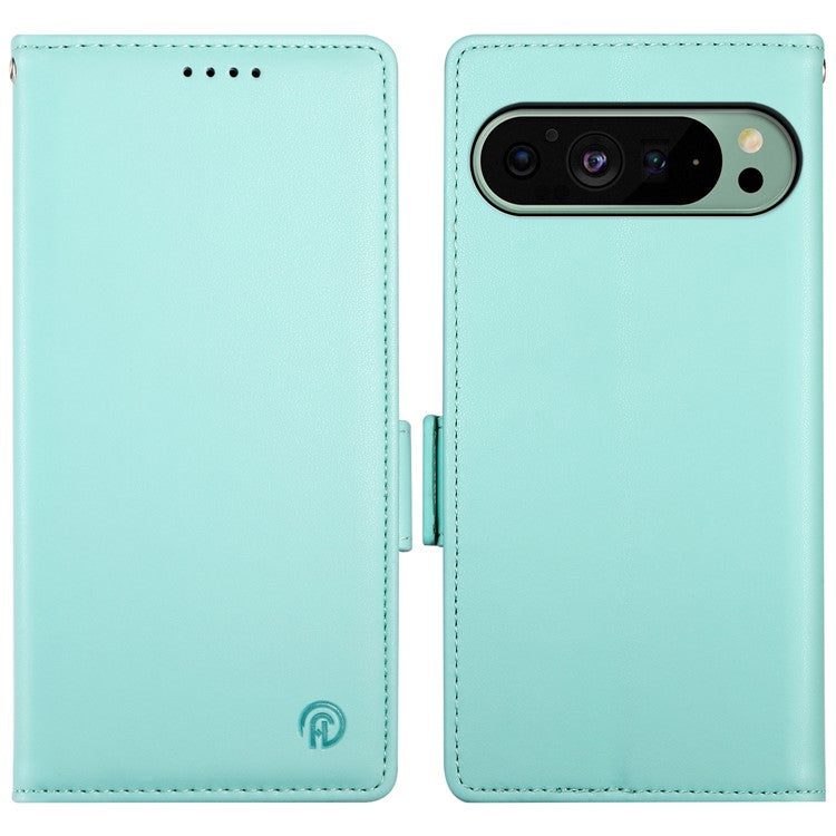 DF-010 For Google Pixel 9 / 9 Pro Case Side Magnetic Clasps Leather Stand Phone Cover - Mint Green