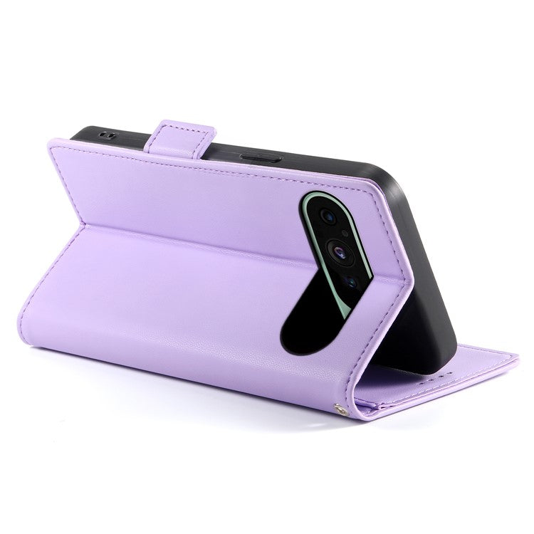 DF-010 For Google Pixel 9 / 9 Pro Case Side Magnetic Clasps Leather Stand Phone Cover - Purple
