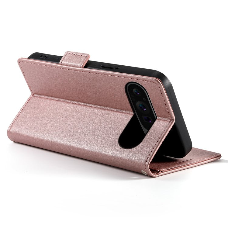 DF-010 For Google Pixel 9 Pro XL Case PU Leather Wallet Stand Phone Cover - Rose Gold