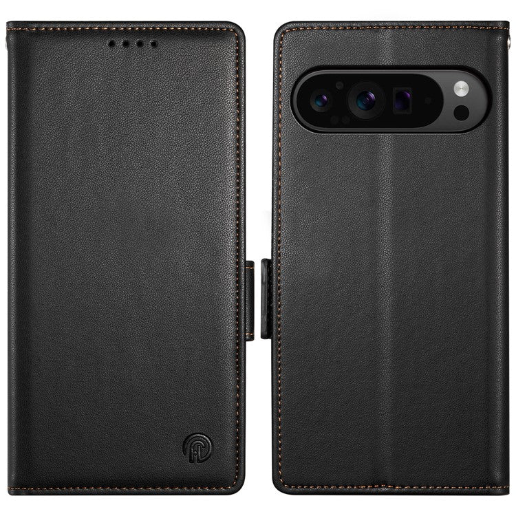DF-010 For Google Pixel 9 Pro XL Case PU Leather Wallet Stand Phone Cover - Black