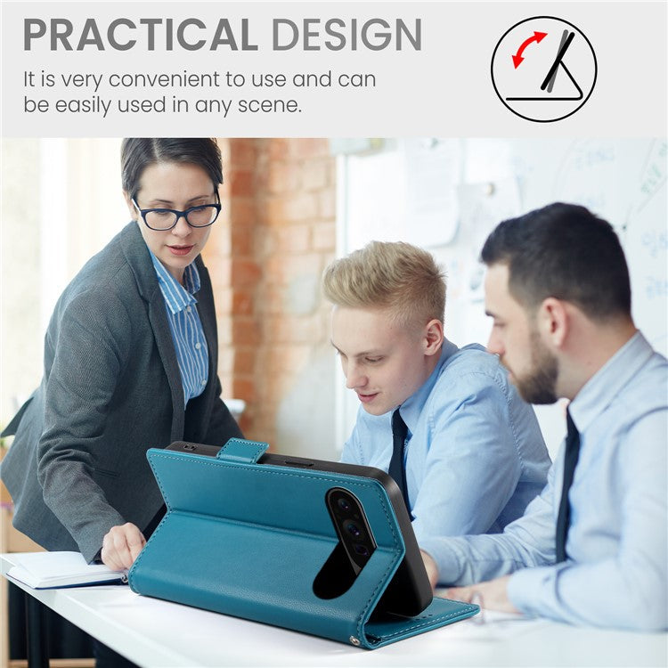 DF-010 For Google Pixel 9 Pro XL Case PU Leather Wallet Stand Phone Cover - Blue