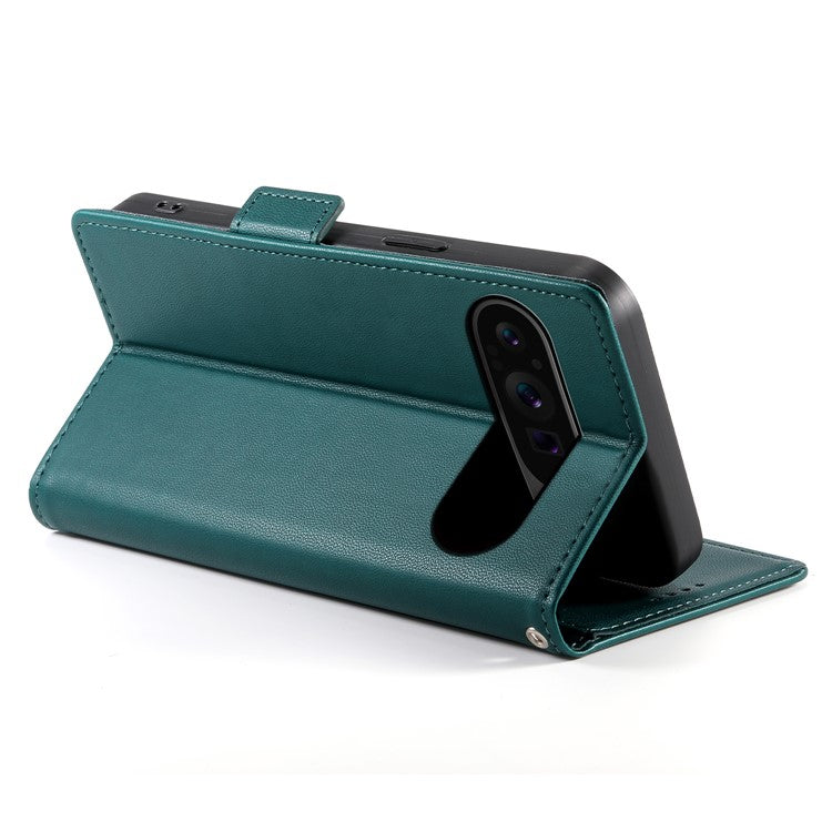 DF-010 For Google Pixel 9 Pro XL Case PU Leather Wallet Stand Phone Cover - Blackish Green