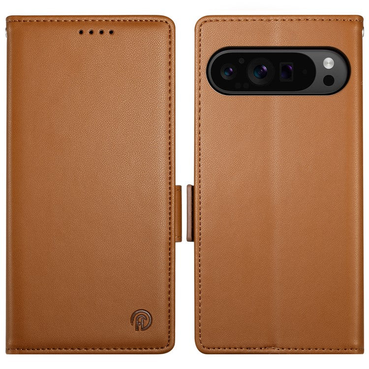 DF-010 For Google Pixel 9 Pro XL Case PU Leather Wallet Stand Phone Cover - Brown
