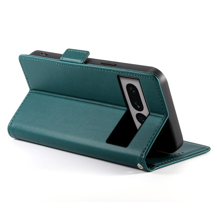 DF-010 For Google Pixel 7 Pro 5G Case Wallet Leather Phone Cover Flip Stand View Magnetic Protect - Blackish Green