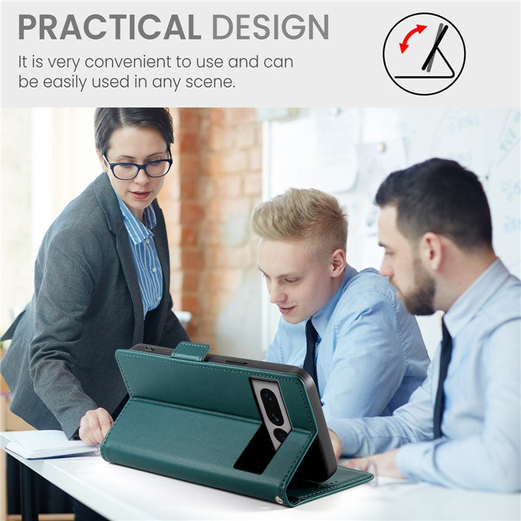 DF-010 For Google Pixel 7 Pro 5G Case Wallet Leather Phone Cover Flip Stand View Magnetic Protect - Blackish Green