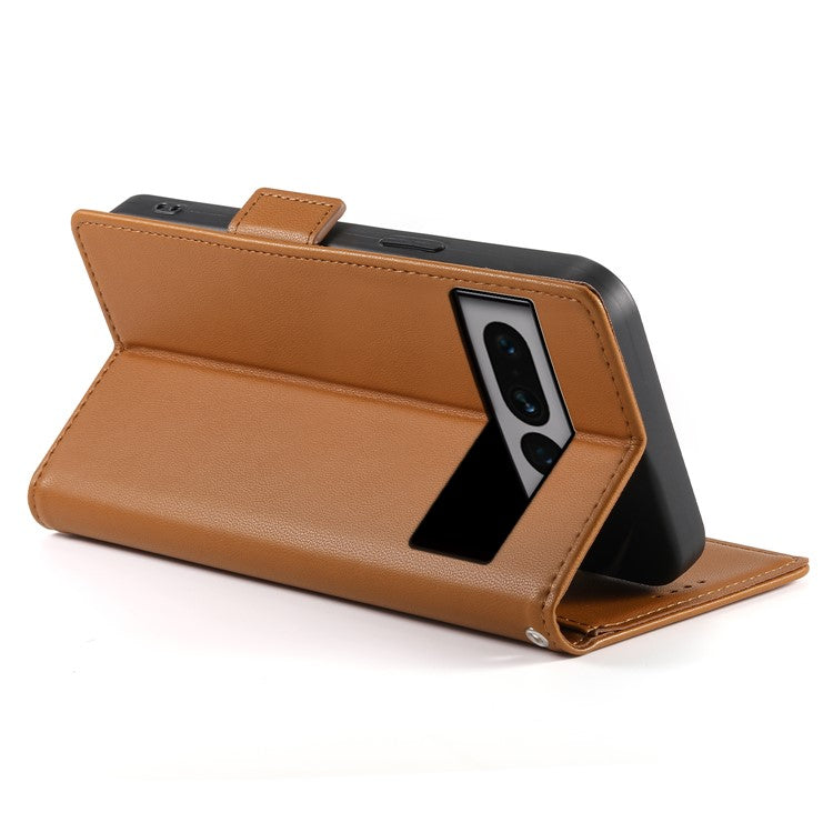 DF-010 For Google Pixel 7 Pro 5G Case Wallet Leather Phone Cover Flip Stand View Magnetic Protect - Brown