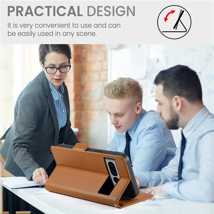 DF-010 For Google Pixel 7 Pro 5G Case Wallet Leather Phone Cover Flip Stand View Magnetic Protect - Brown