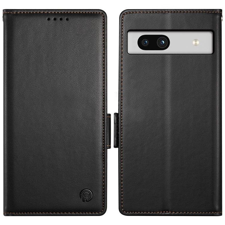 DF-010 For Google Pixel 7a Case Dual Magnetic Clasps PU Leather Flip Phone Cover - Black