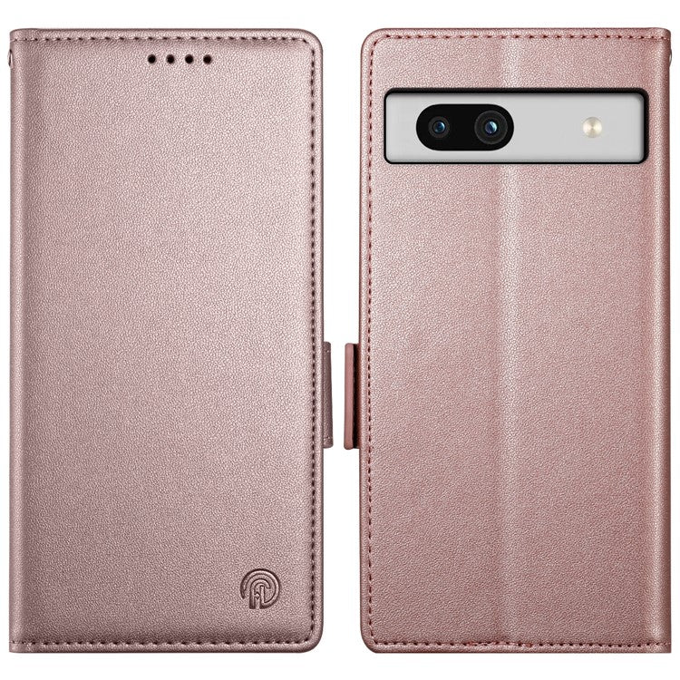 DF-010 For Google Pixel 7a Case Dual Magnetic Clasps PU Leather Flip Phone Cover - Rose Gold
