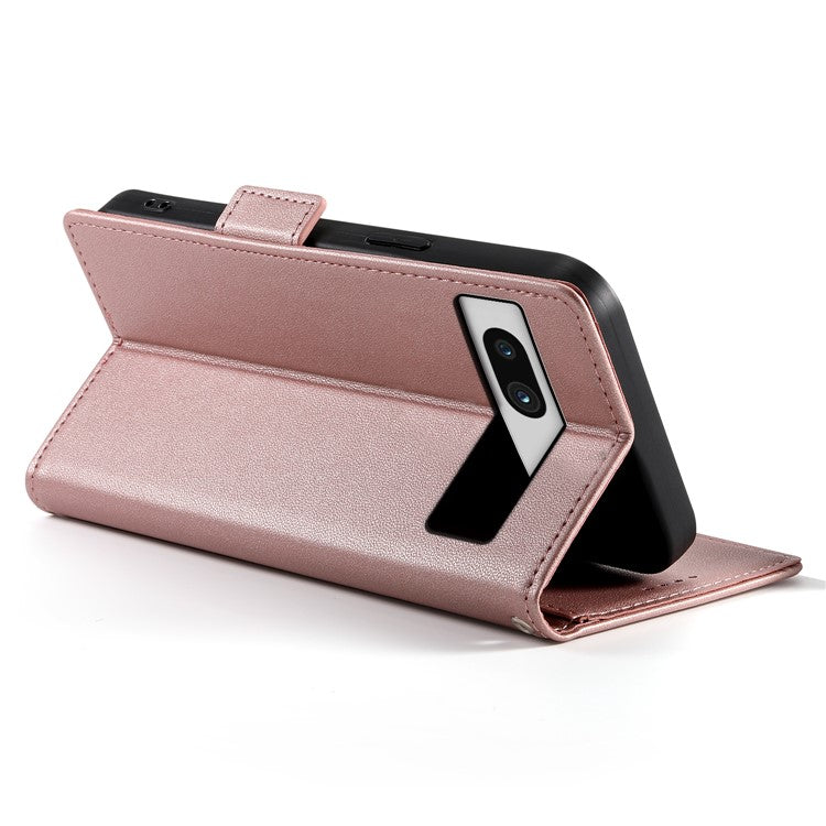 DF-010 For Google Pixel 7a Case Dual Magnetic Clasps PU Leather Flip Phone Cover - Rose Gold