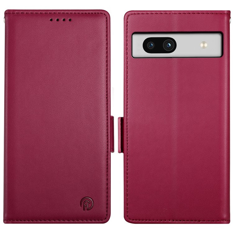 DF-010 For Google Pixel 7a Case Dual Magnetic Clasps PU Leather Flip Phone Cover - Wine Red