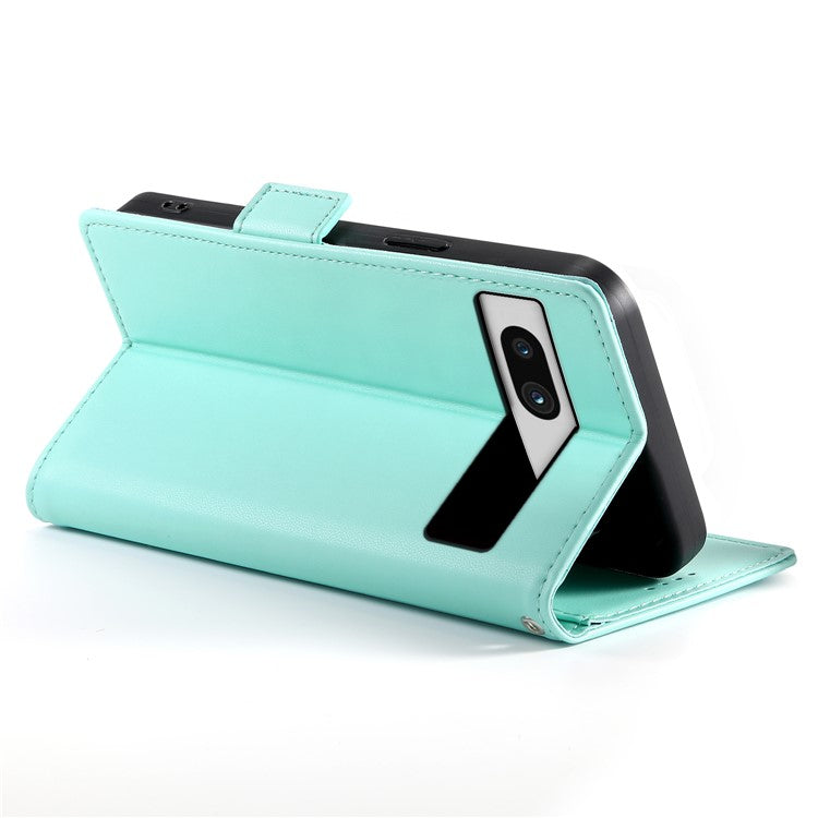 DF-010 For Google Pixel 7a Case Dual Magnetic Clasps PU Leather Flip Phone Cover - Mint Green