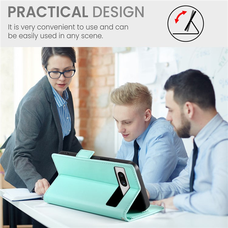 DF-010 For Google Pixel 7a Case Dual Magnetic Clasps PU Leather Flip Phone Cover - Mint Green