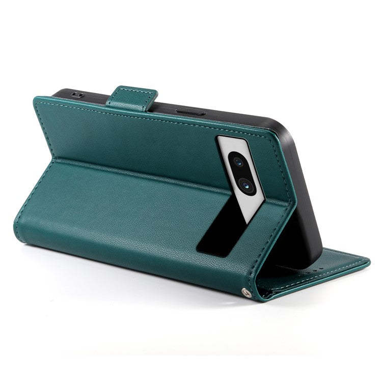 DF-010 For Google Pixel 7a Case Dual Magnetic Clasps PU Leather Flip Phone Cover - Blackish Green