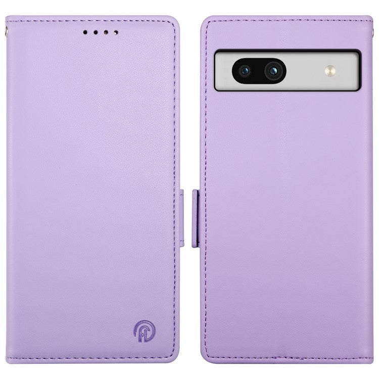 DF-010 For Google Pixel 7a Case Dual Magnetic Clasps PU Leather Flip Phone Cover - Purple