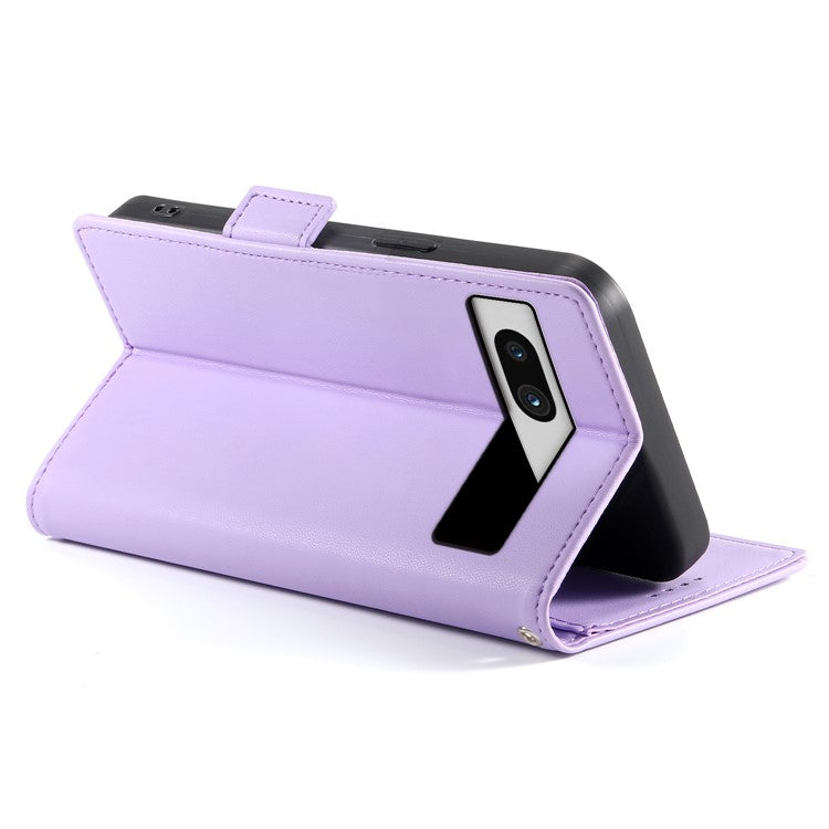 DF-010 For Google Pixel 7a Case Dual Magnetic Clasps PU Leather Flip Phone Cover - Purple