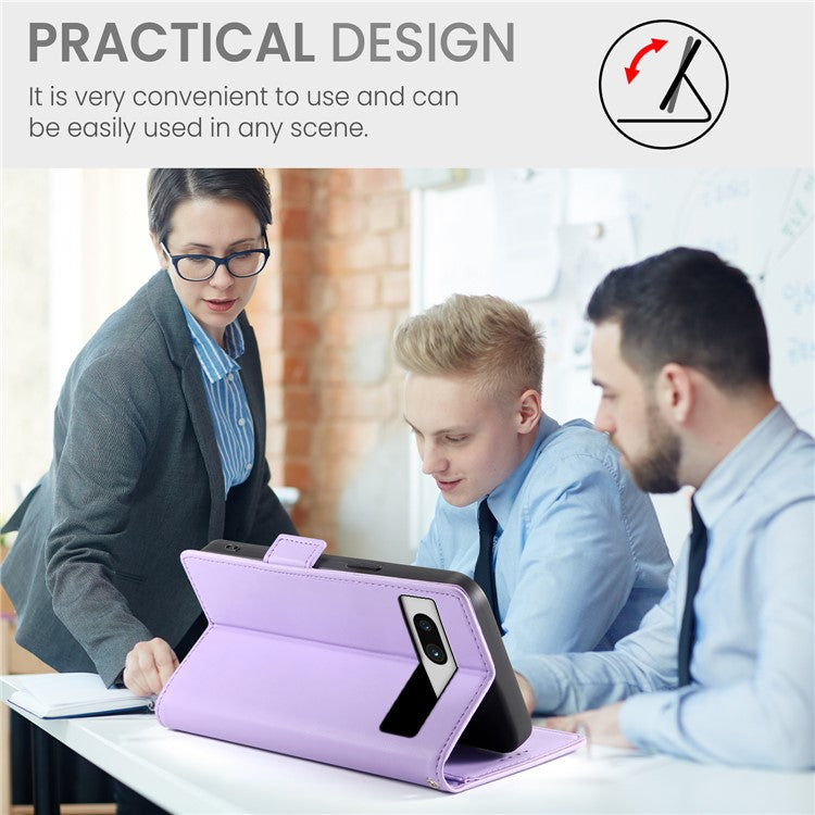 DF-010 For Google Pixel 7a Case Dual Magnetic Clasps PU Leather Flip Phone Cover - Purple