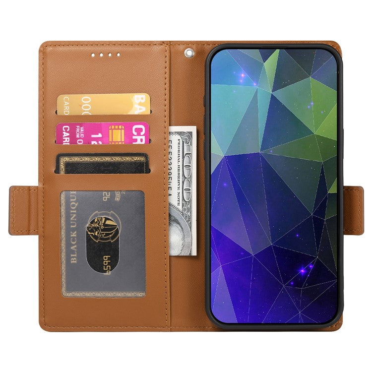 DF-010 For Google Pixel 7a Case Dual Magnetic Clasps PU Leather Flip Phone Cover - Brown